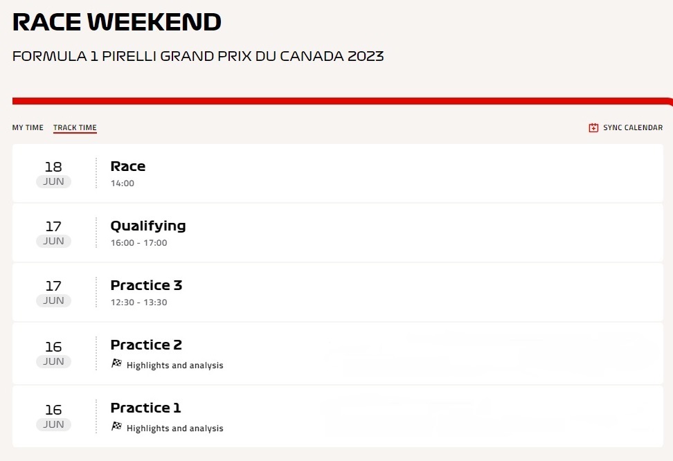 Canadian Grand Prix 2023 timetable