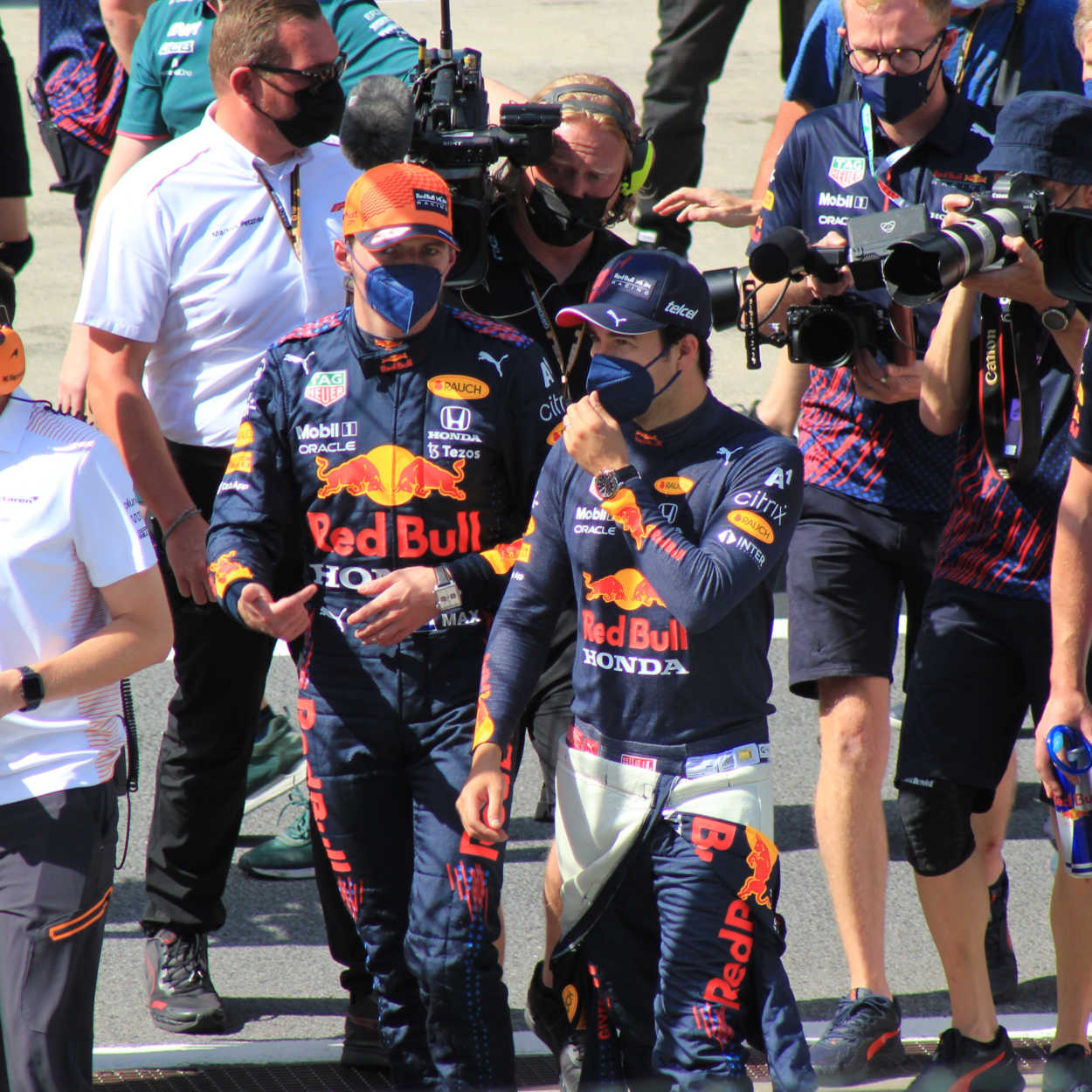 Red Bull drivers Sergio Perez and Max Verstappen