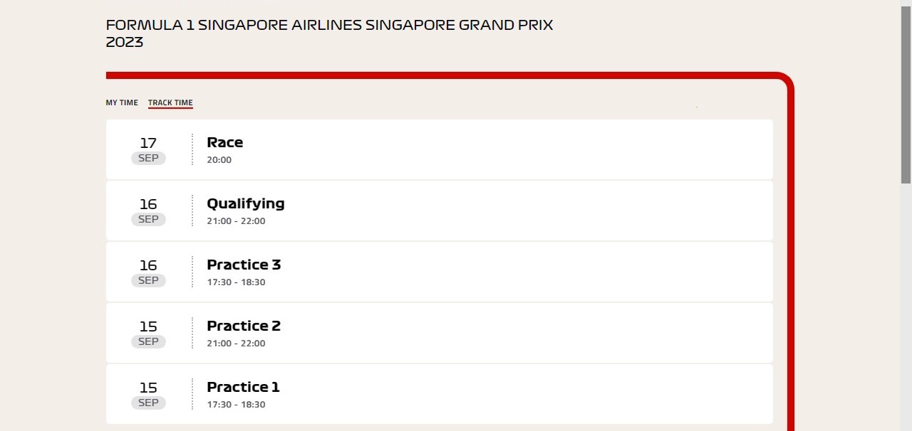 Singapore GP 2023 schedule